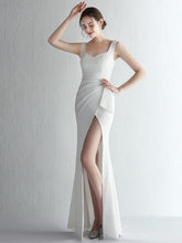 Square Neck Sleevelss Solid Folds Cocktail Dress